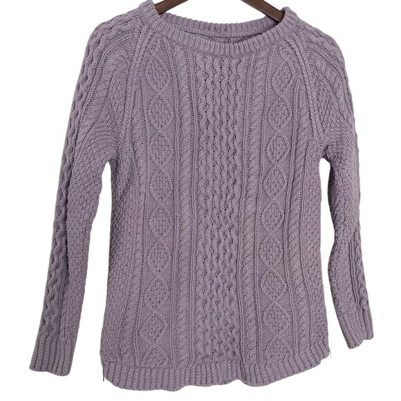 LL Bean Signature Tunic Fisherman Pullover Sweater XS Cable Knit Purple Side Zip - Picture 1 of 5